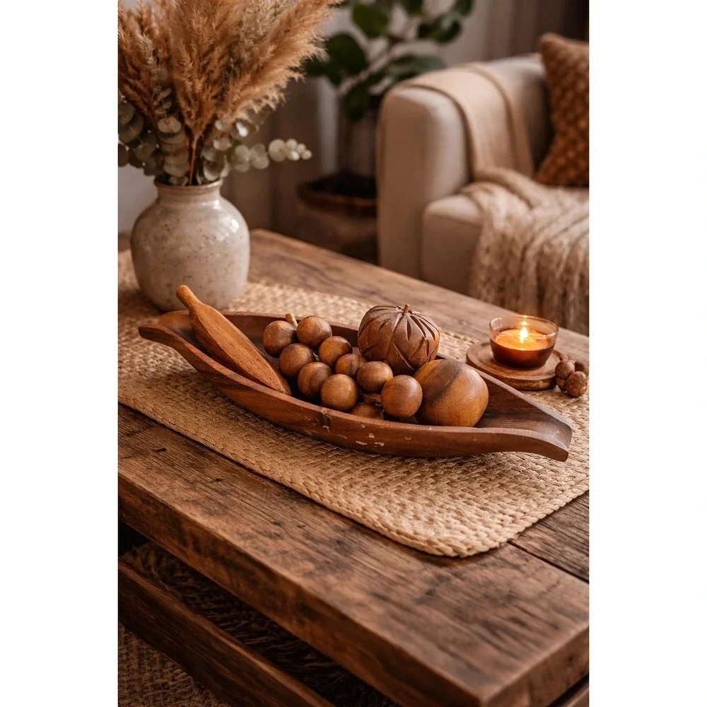 MCM Wooden Fruit Bowl Table Centerpiece Made In Philippines‎